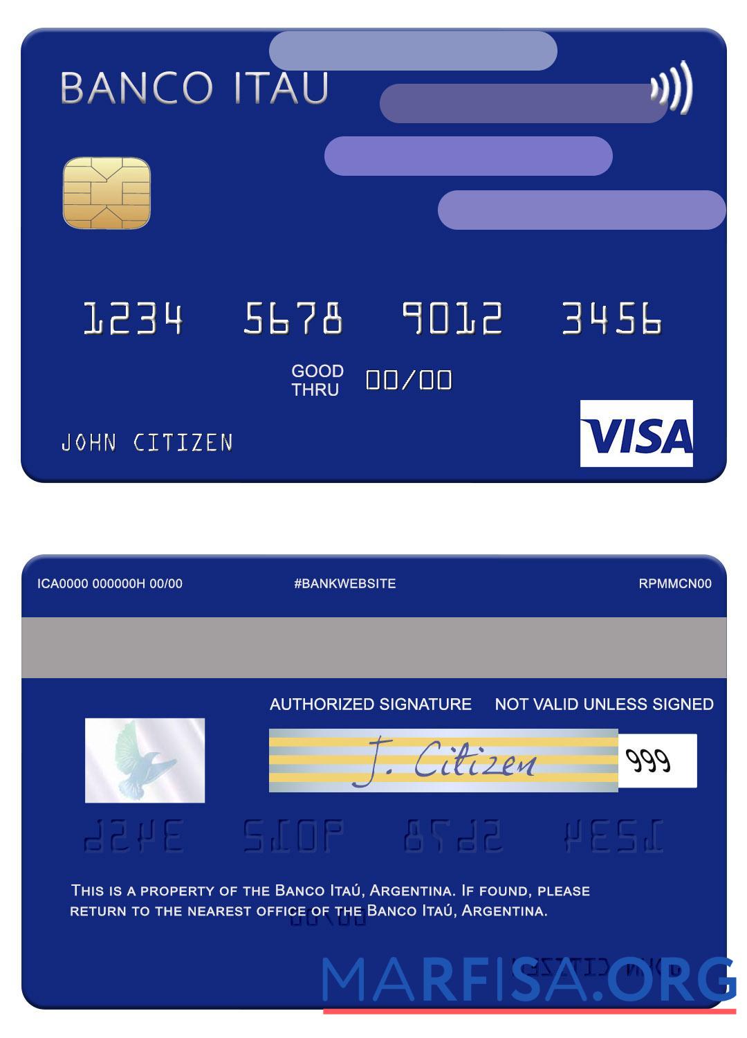 Downloadable Argentina Banco Itaú Argentina visa card example